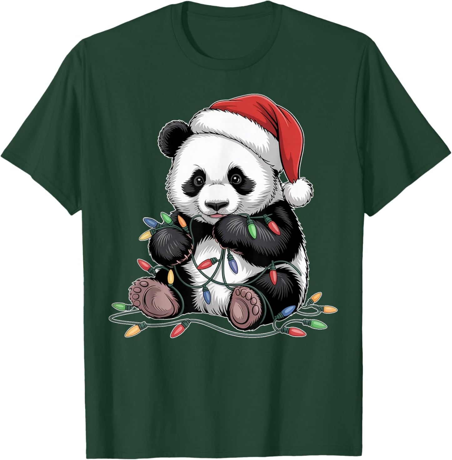 Funny Panda Lights Xmas Graphic Design T-Shirt - T-Shirt | Forest