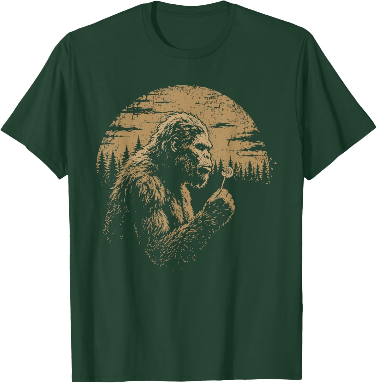 Blowing Wishes Funny Bigfoot Blowing Dandelion Vintage Art T-Shirt - T-Shirt | Forest