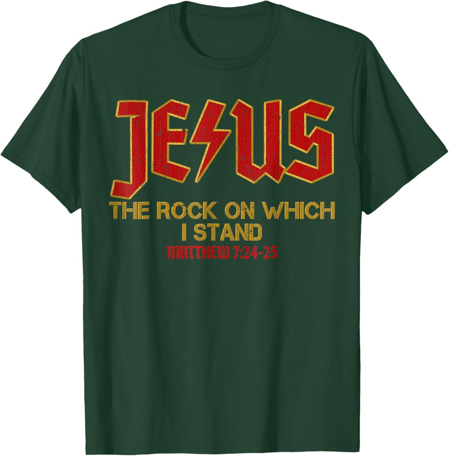 Vintage Retro Christian Jesus Rock Band Matthew 7:24 Retro V T-Shirt - T-Shirt | Forest