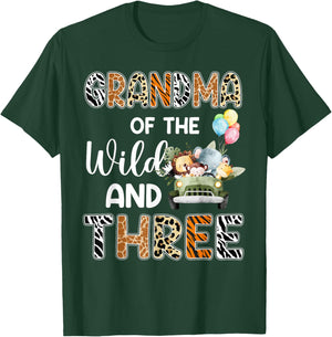 Grandma Of The Wild and Three 3 Birthday Zoo Safari Jungle T-Shirt - T-Shirt | Forest