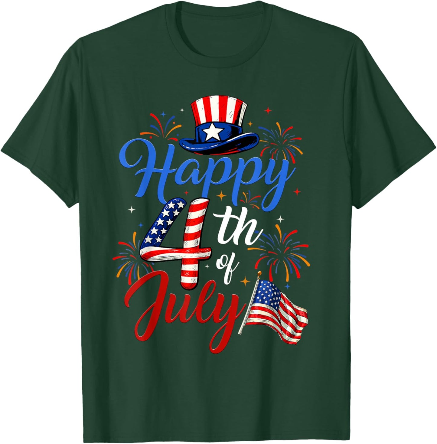 Happy 4th of July Shirt Men Women Patriotic American US Flag T-Shirt - T-Shirt | Forest