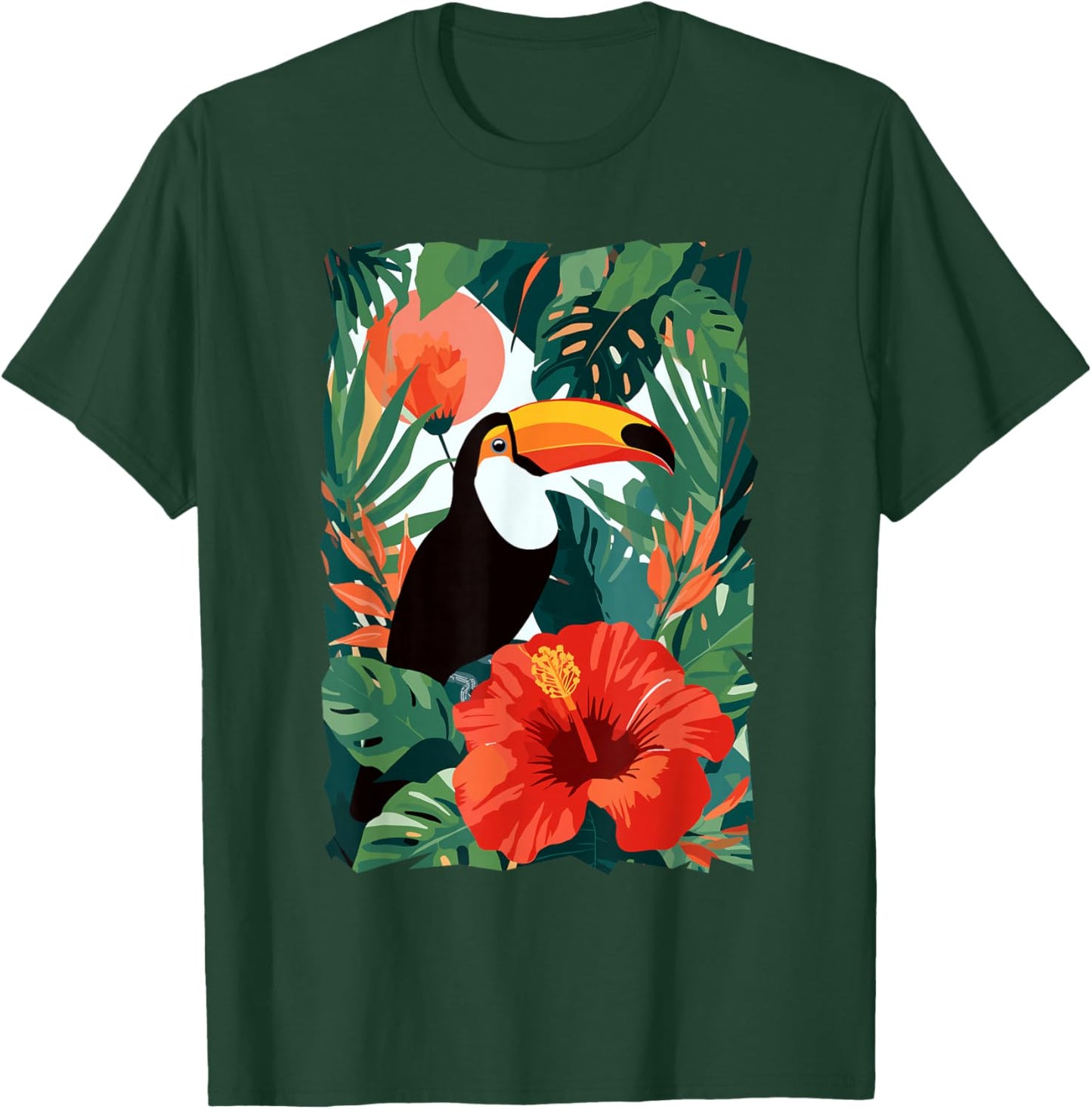 Bird Toucan Tropical Jungle Paradise Hibiscus Wild T-Shirt - T-Shirt | Forest