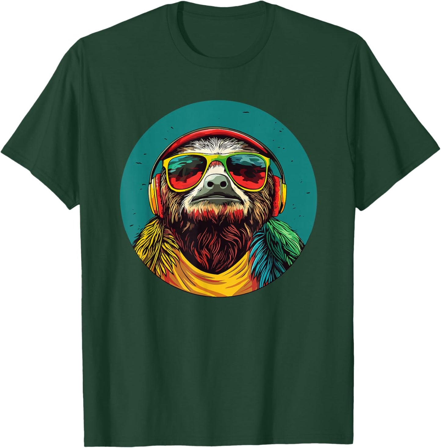 Sloth With Headphones And Sunglasses T-Shirt - T-Shirt | Forest