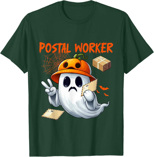 Postal Worker Job Halloween Ghost Boo Pumpkin Matching Team T-Shirt - T-Shirt | Forest