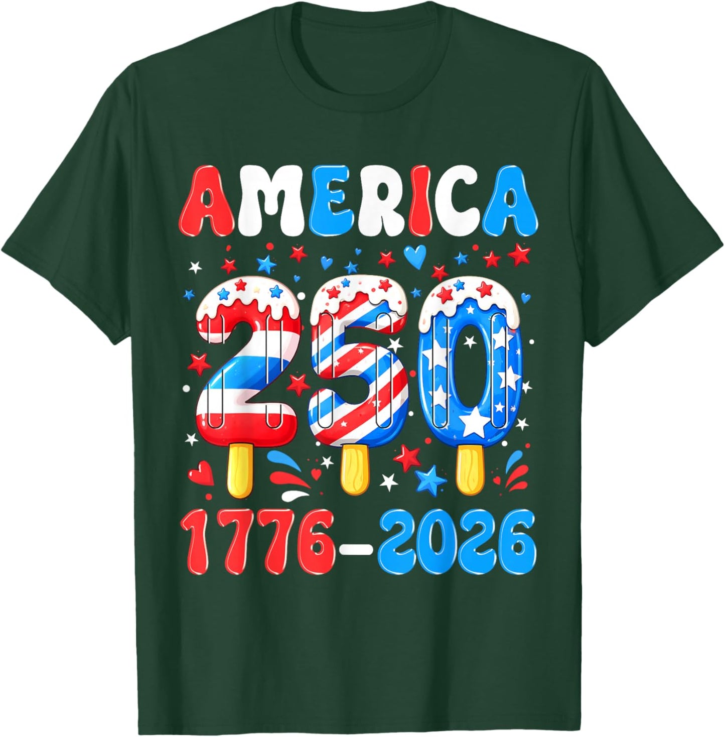 250 Years America 1776-2026 Ice Cream 4th of July Boy Kids T-Shirt - T-Shirt | Forest