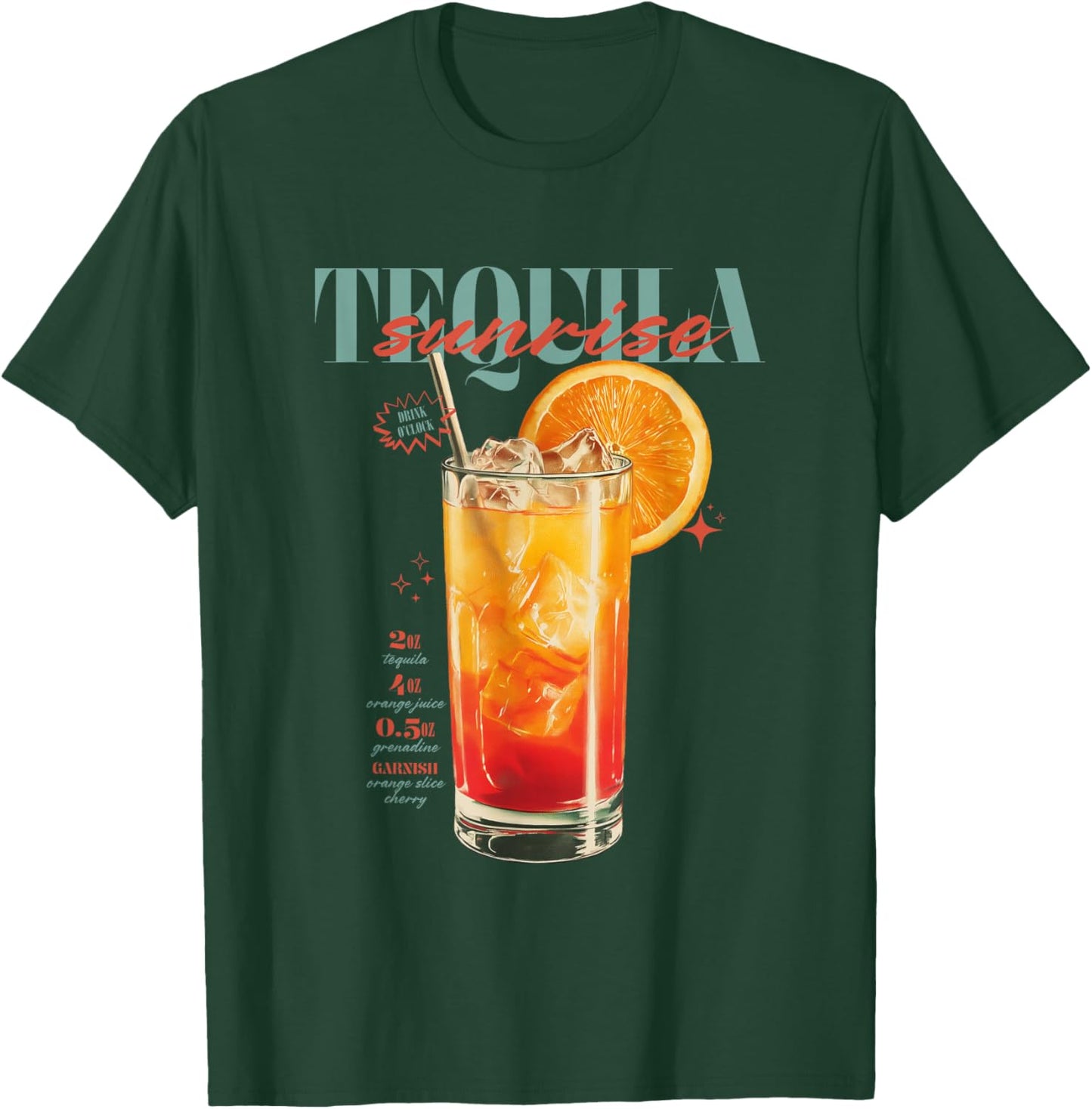 Cocktail Tropical Vintage Tequila Sunrise Drink O'Clock T-Shirt - T-Shirt | Forest