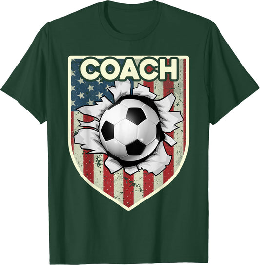 USA Flag Soccer Coach Funny Soccer Trainer American Outfit T-Shirt - T-Shirt | Forest