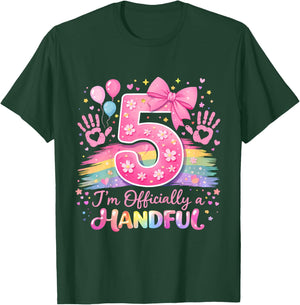I'm Officially A Handful Five Pink Bow 5th Birthday Girls T-Shirt - T-Shirt | Forest