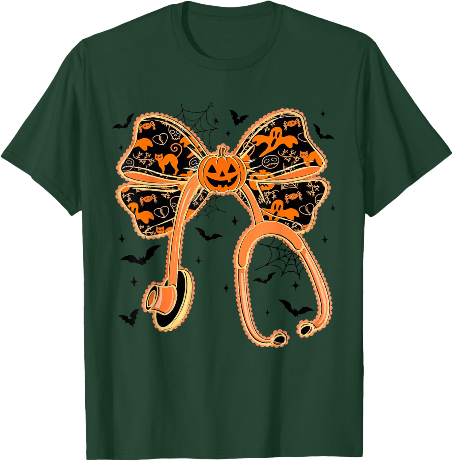 Stethoscope Nurse Halloween Nurse Spooky Coquette Pumpkin T-Shirt - T-Shirt | Forest