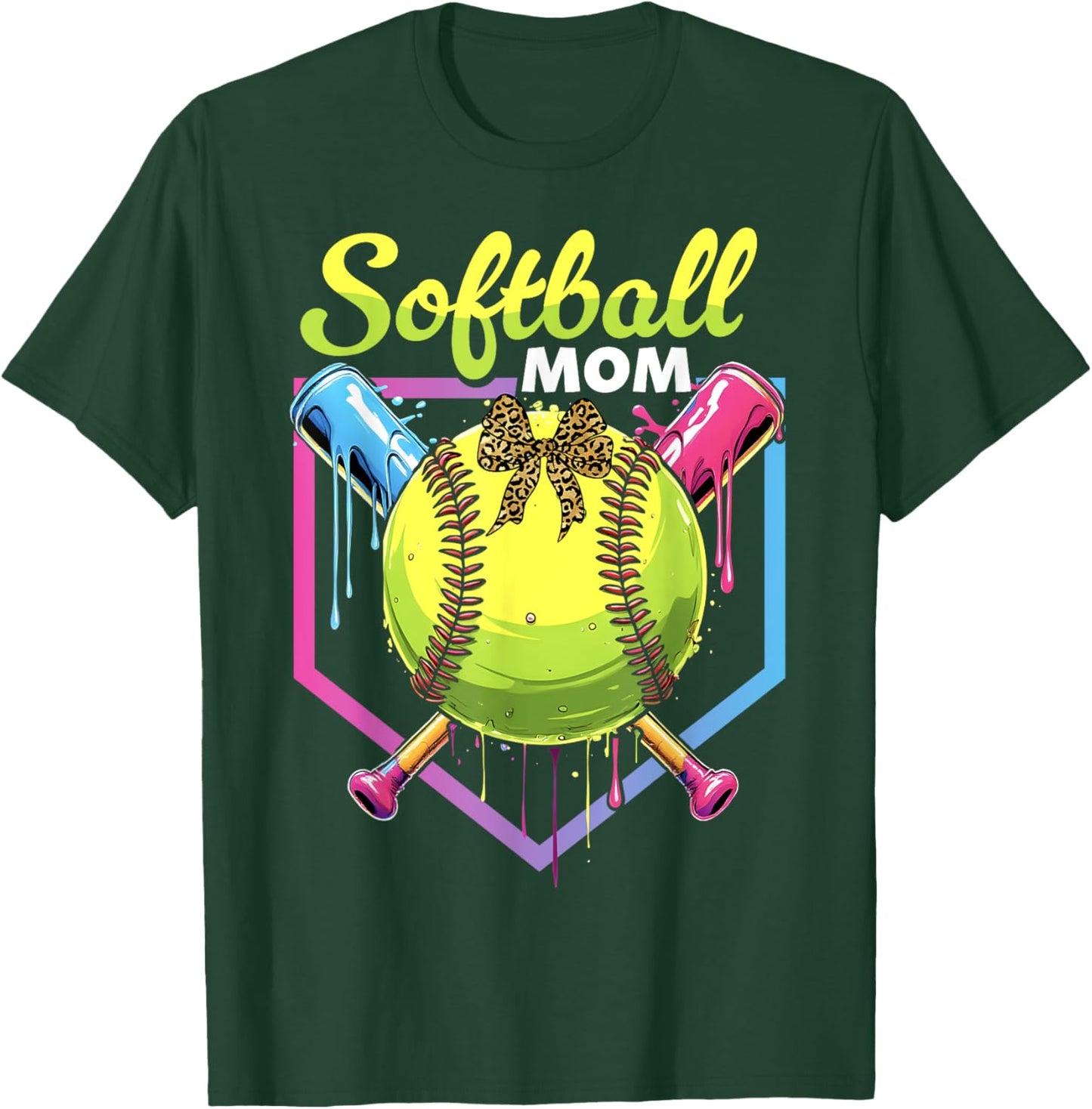 Softball Drip Mom Ice Cream Softball Mama Bow Mother's Day T-Shirt - T-Shirt | Forest