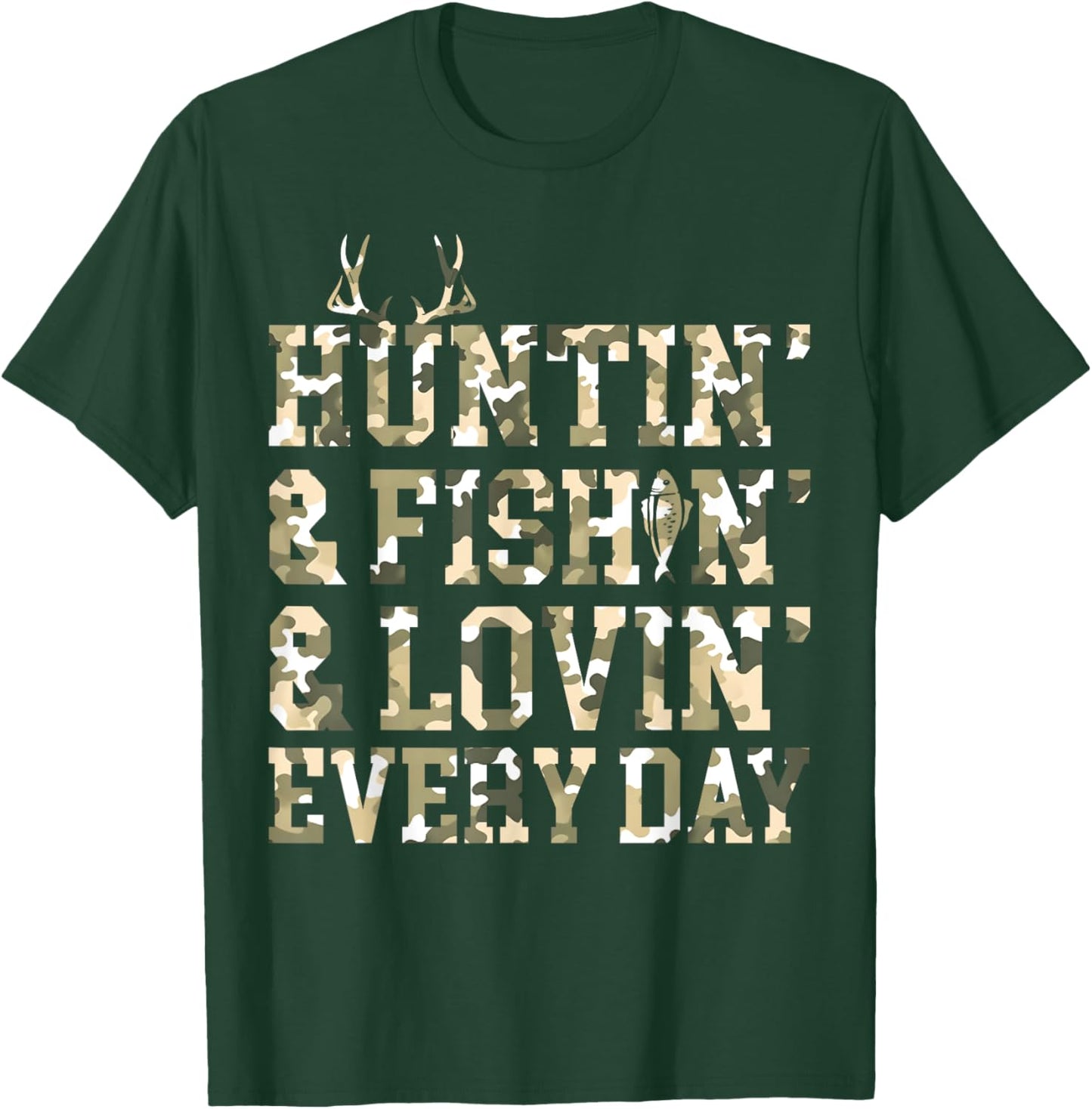 Hunting Fishing Loving Every Day Camo US Flag Hunting Season T-Shirt - T-Shirt | Forest