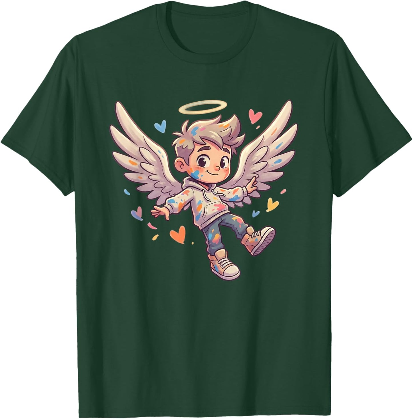 Adorable Little Angel Boy with Wings and Hearts Halo T-Shirt - T-Shirt | Forest