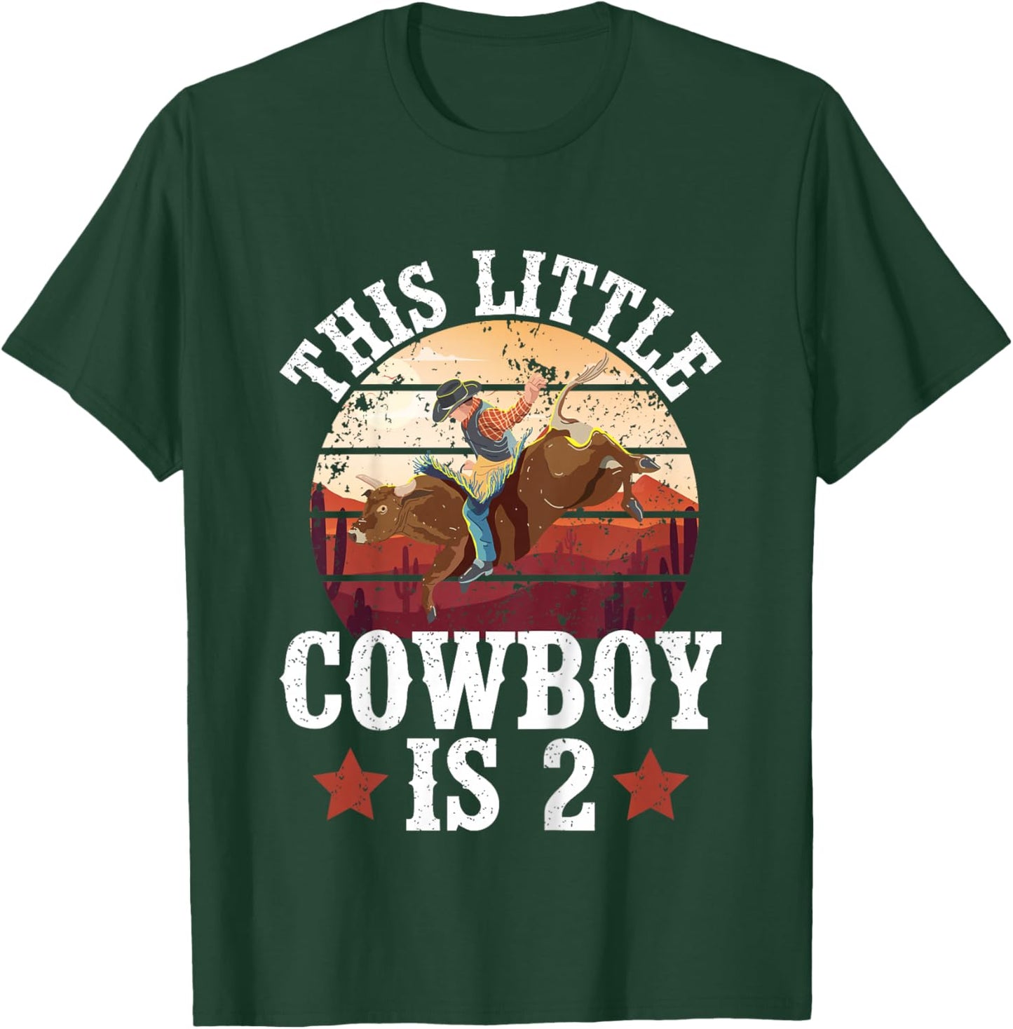 Kids 2nd Bull Riding Birthday Party Two Year Old Bull Rider T-Shirt - T-Shirt | Forest