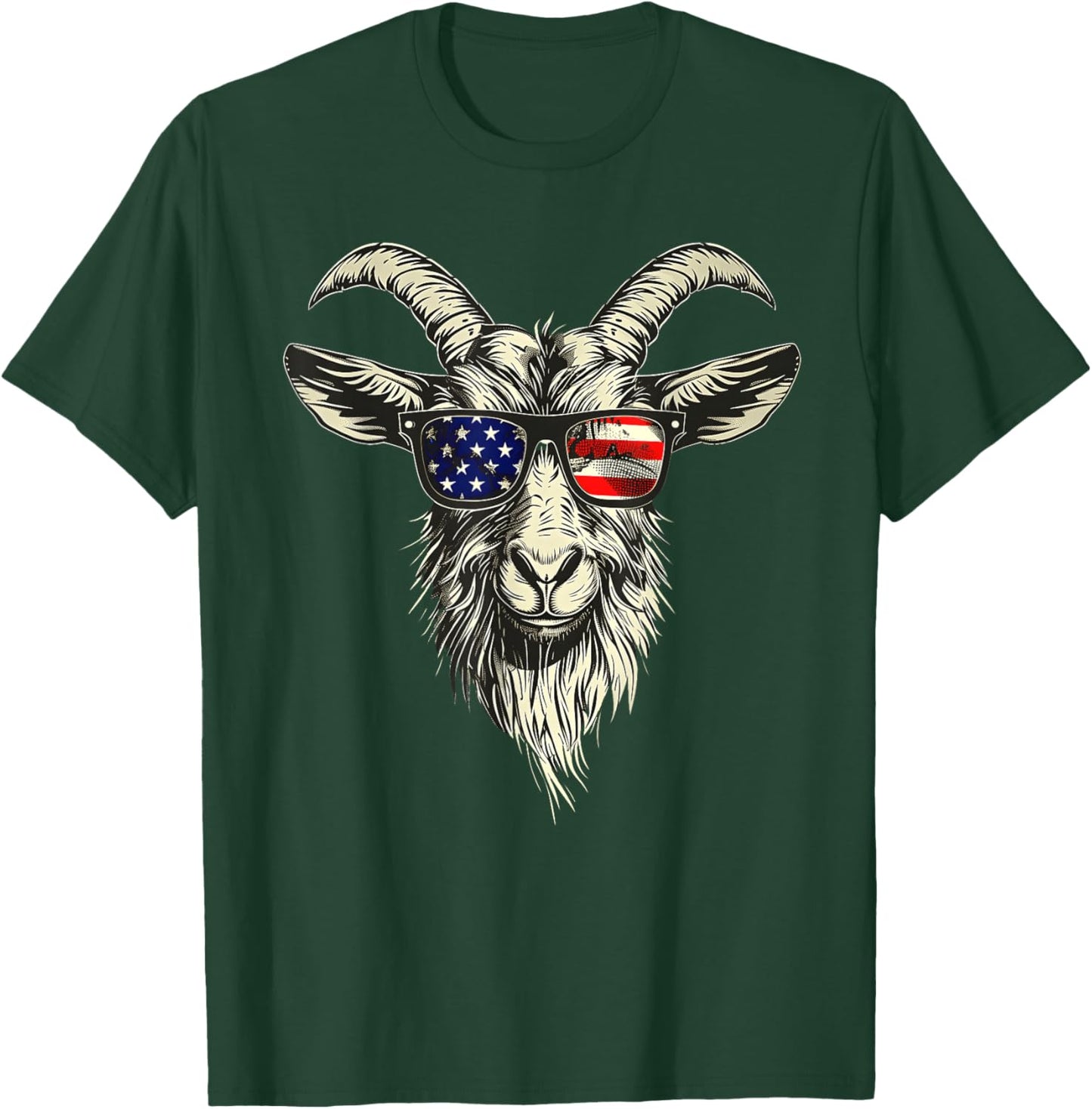 Cool Goat with Sunglasses and USA Flag T-Shirt - T-Shirt | Forest