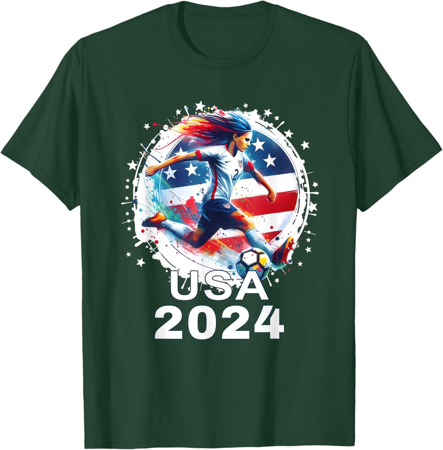 American Flag Soccer Shirt Women's Soccer Girls Soccer 2024 , Small, Black T-Shirt - T-Shirt | Forest