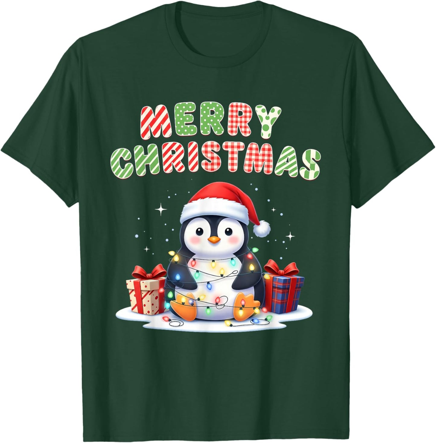 Cute Penguin Merry Christmas Lights Santa Family Pajama Xmas T-Shirt - T-Shirt | Forest