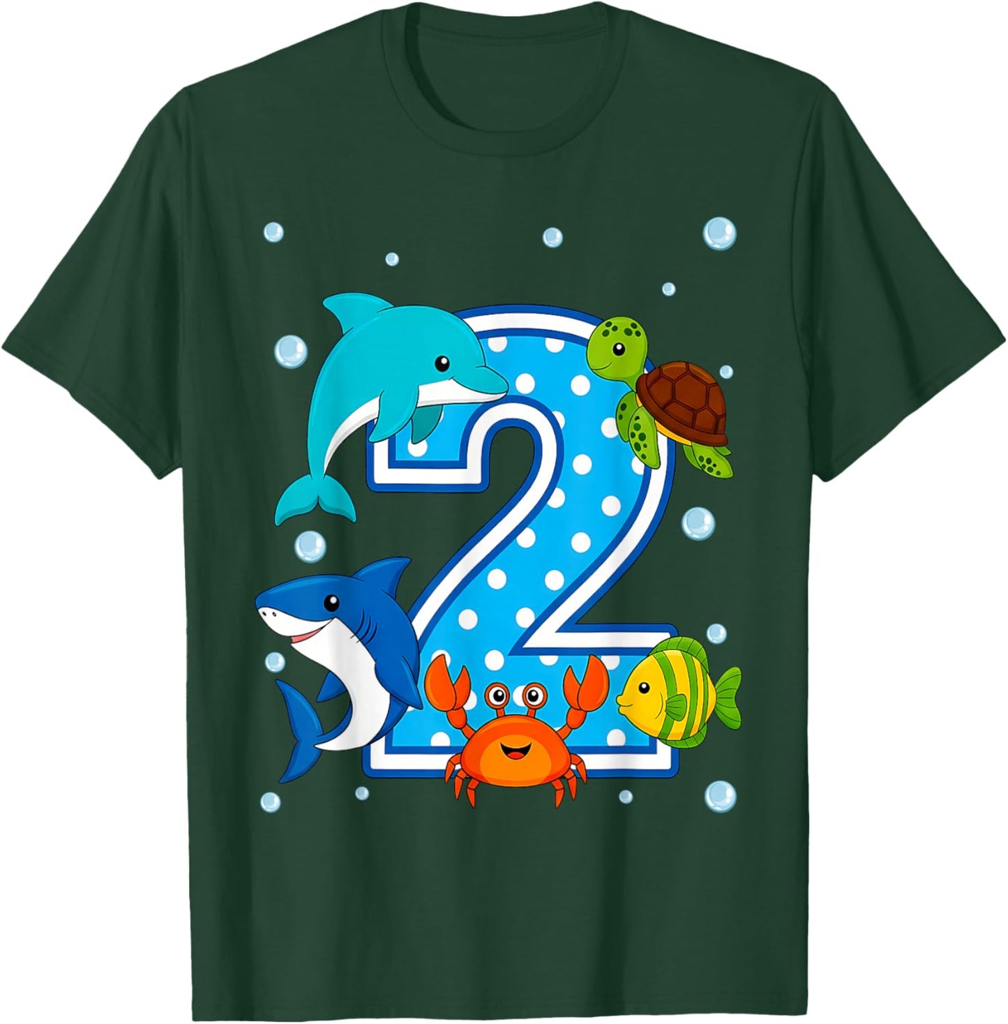 2nd Birthday Party 2 Year Old Sea Fish Aquarium Boy T-Shirt - T-Shirt | Forest