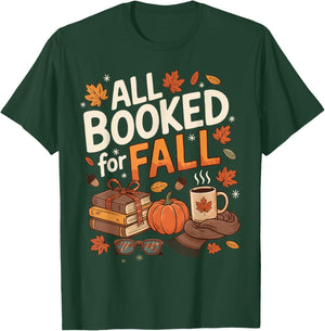 Fully Booked for Fall Pumpkin Books Coffee Thanksgiving T-Shirt - T-Shirt | Forest