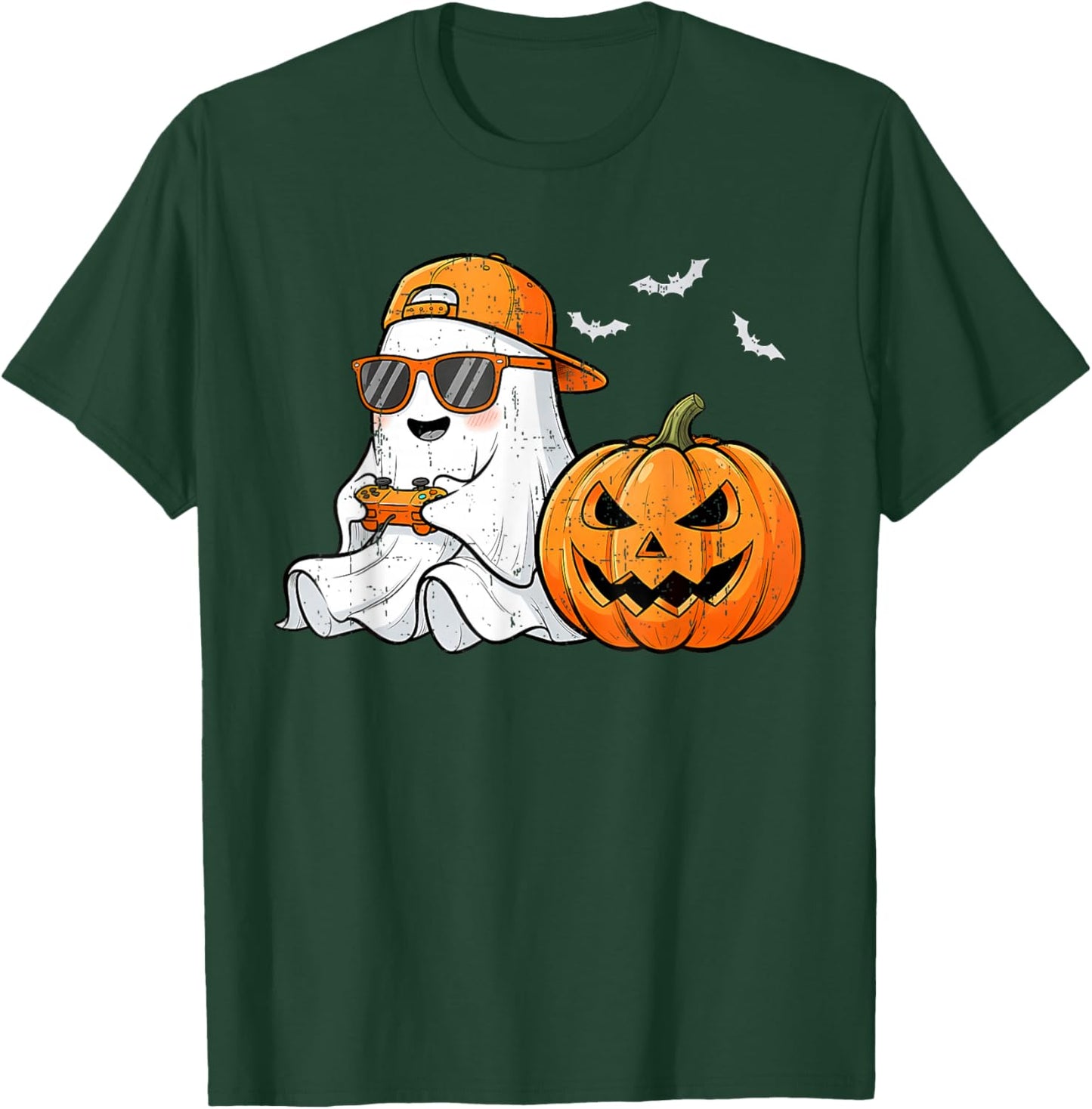 Funny Halloween Boo with Sunglasses Playing Game Gaming Boys T-Shirt - T-Shirt | Forest