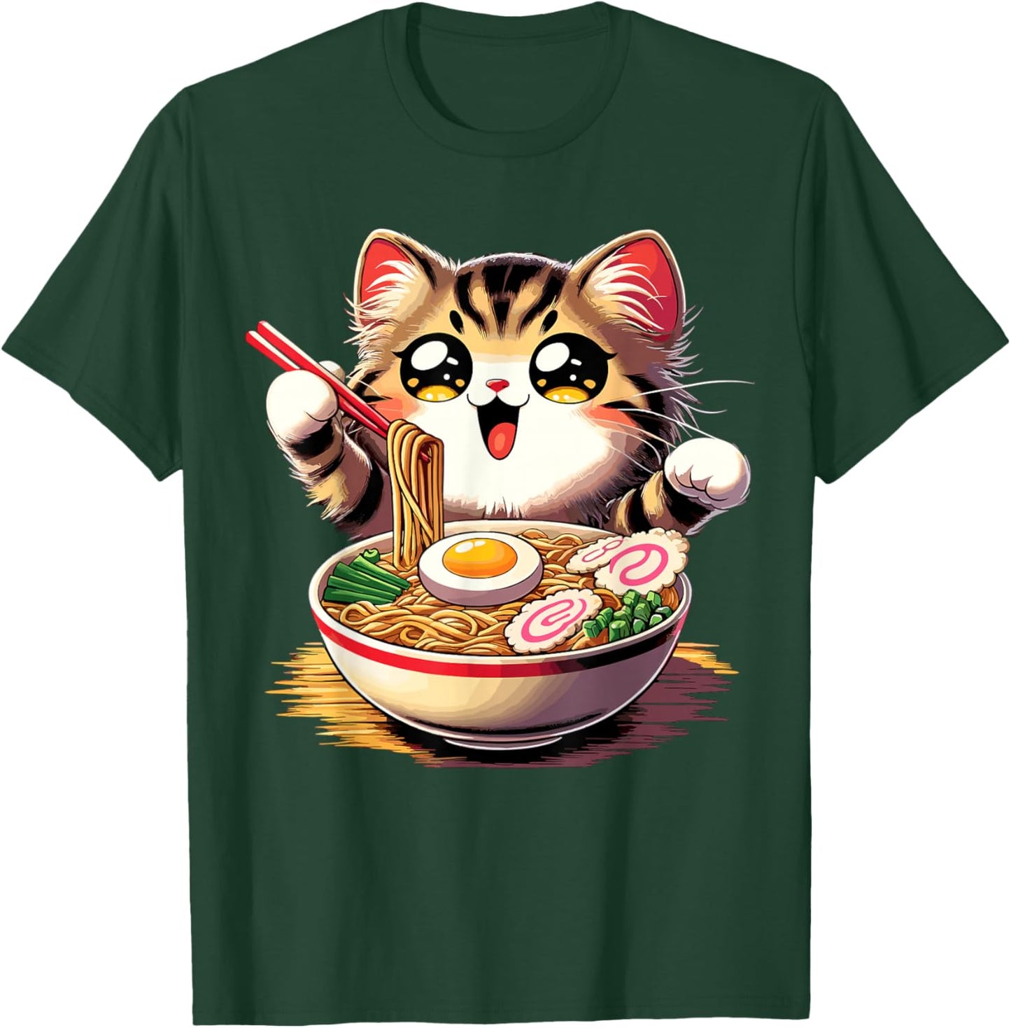 Cat Ramen Noodles Anime Kawaii Japanese Cat T-Shirt - T-Shirt | Forest