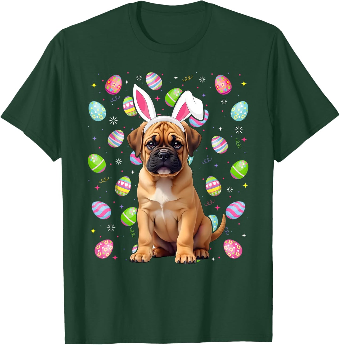 Bullmastiff Dog Easter Egg Hunt Bunny Ear Bullmastiff Easter T-Shirt - T-Shirt | Forest