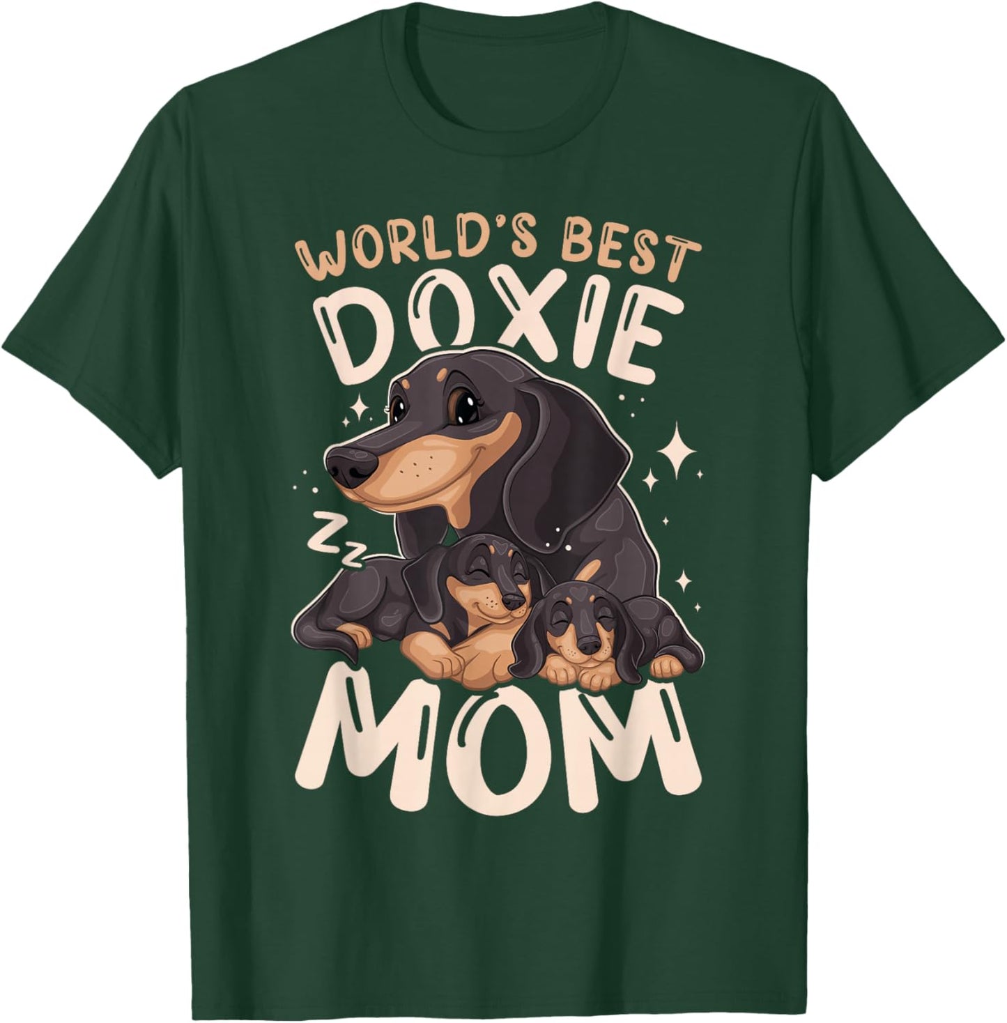 World's Best Doxie Mom, Dachshund with 2 Puppies Mothers Day T-Shirt - T-Shirt | Forest