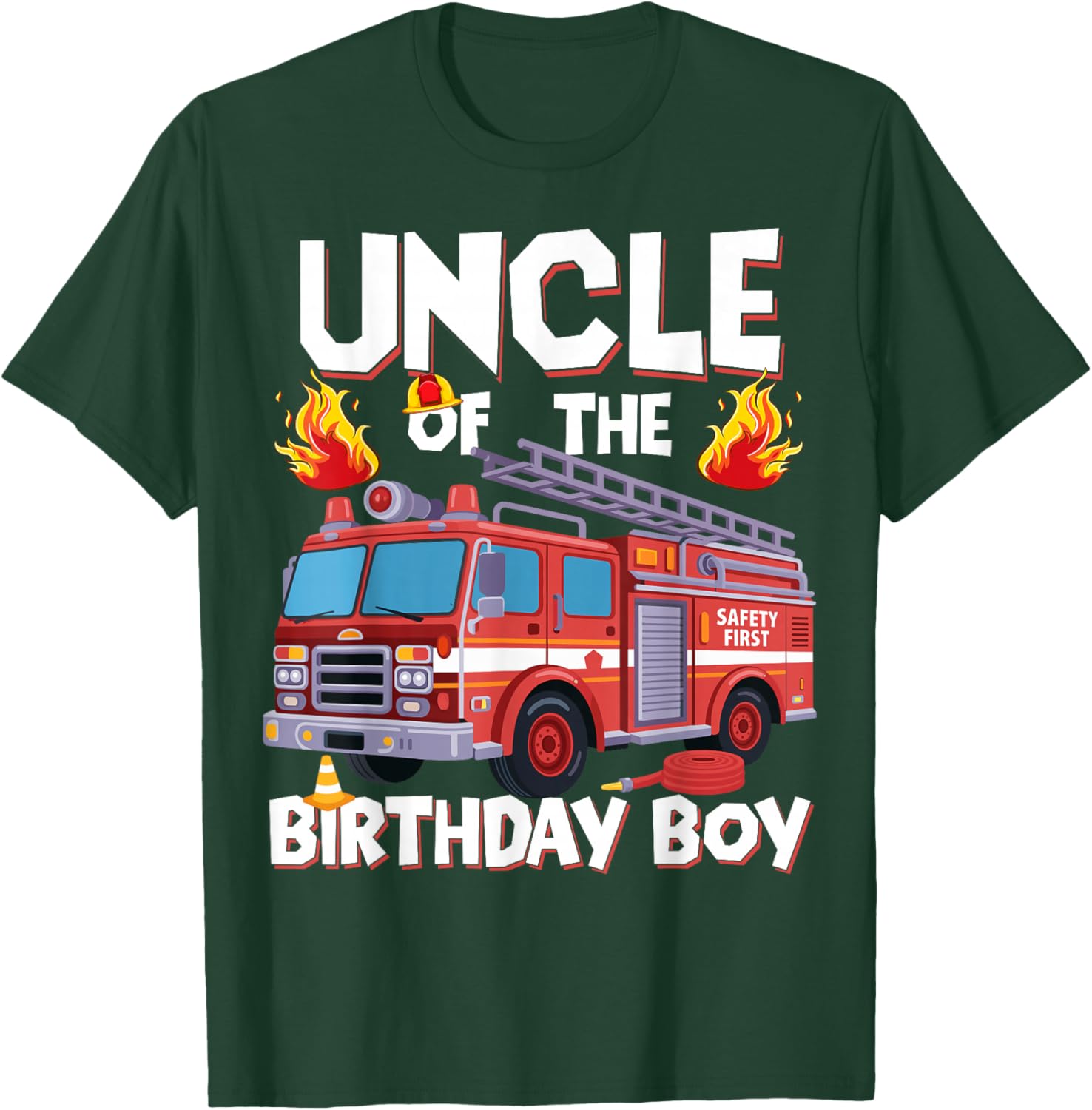 Uncle of The Birthday Boy Fire Truck Firefighter Uncle Bday T-Shirt - T-Shirt | Forest