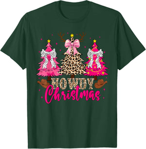 Howdy Christmas Trees Cowgirl Western Coquette Bow Women Kid T-Shirt - T-Shirt | Forest