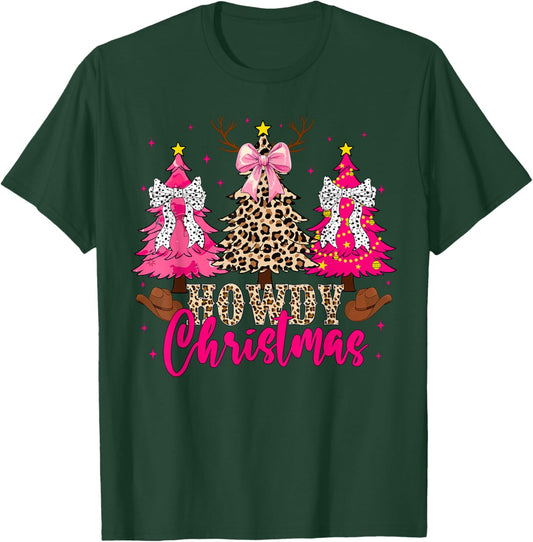 Howdy Christmas Trees Cowgirl Western Coquette Bow Women Kid T-Shirt - T-Shirt | Forest