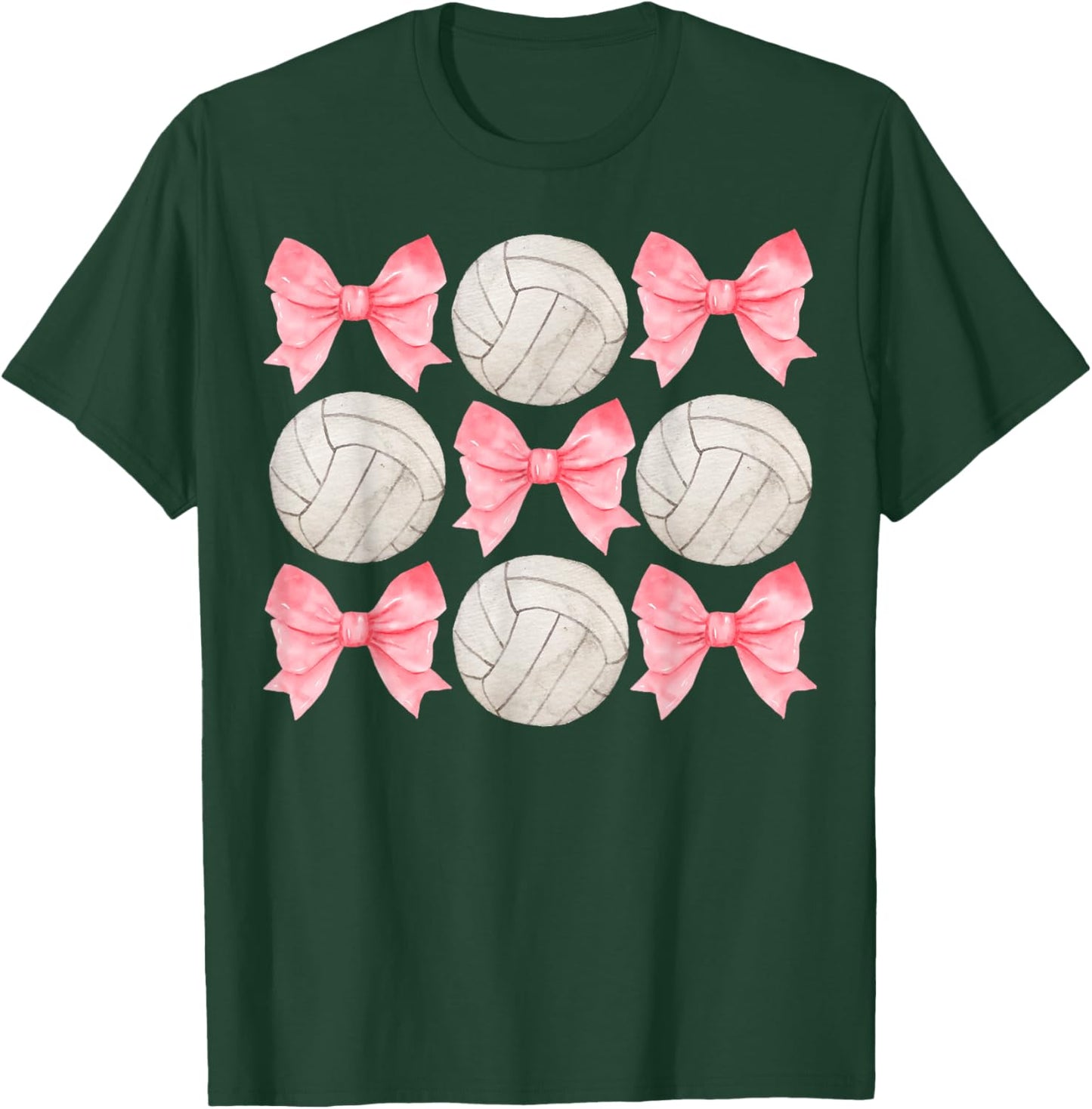 Volleyball Mom Sister Tween Teen Girl Girly Pink Bow Preppy T-Shirt - T-Shirt | Forest