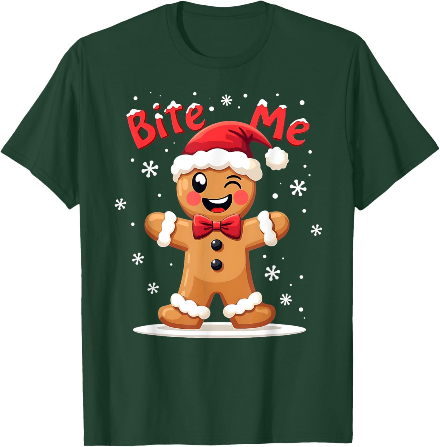BITE ME Gingerbread Man Funny Sarcastic Christmas T-Shirt - T-Shirt | Forest