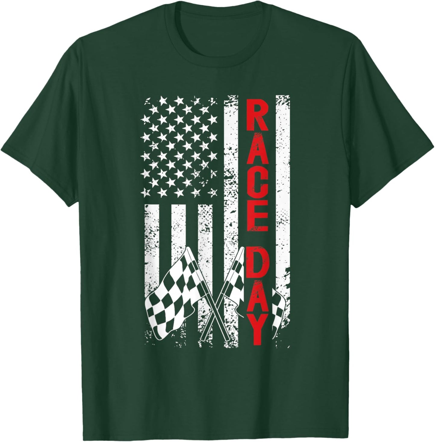 Race Day US Flag Checkered Flag Car Racing Day Race Days T-Shirt - T-Shirt | Forest