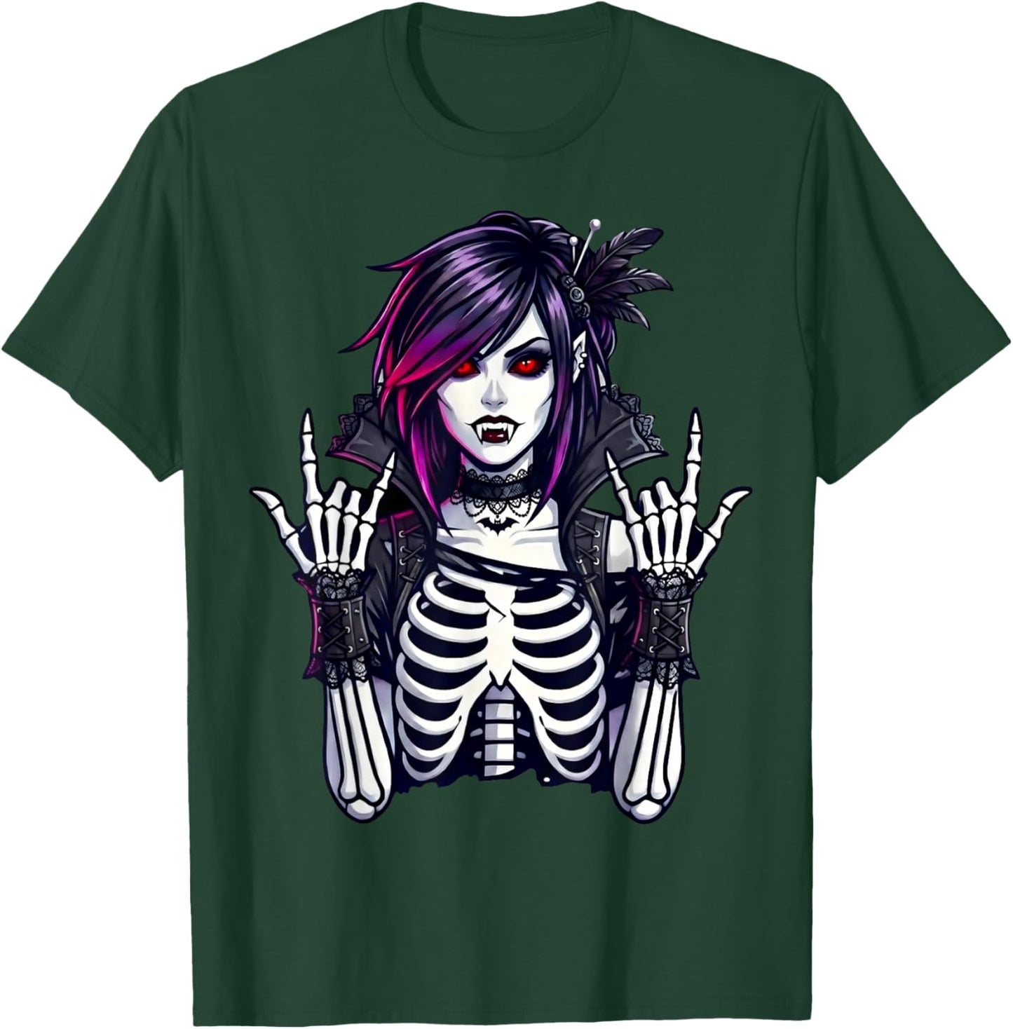 Goth Girl Goth Vampire Skeleton Emo Creepy Gothic Art T-Shirt - T-Shirt | Forest