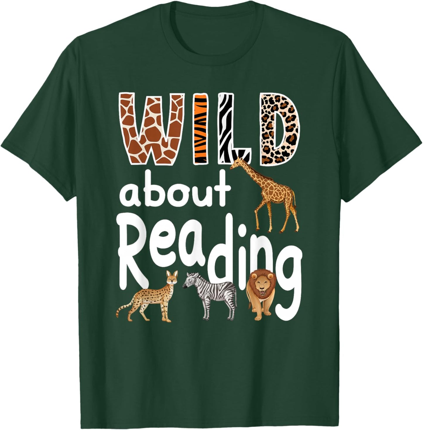 Zoo Animals Wild About Reading Books Reader Lover Librarian T-Shirt - T-Shirt | Forest