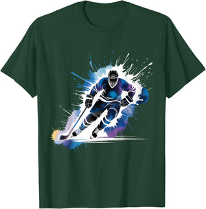 Ice Hockey Player Paint Splash Dye Color Splatter Art T-Shirt - T-Shirt | Forest