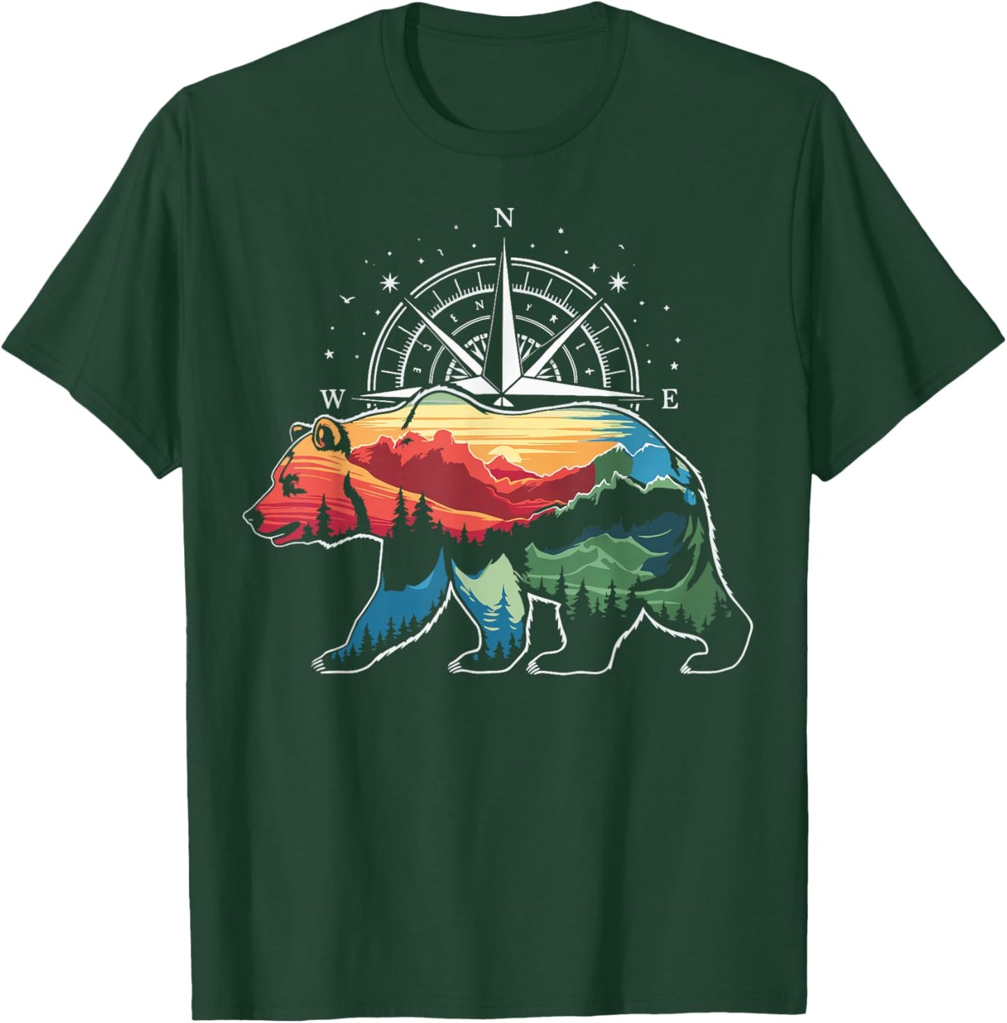 Bear Compass Hiker Outdoor T-Shirt - T-Shirt | Forest