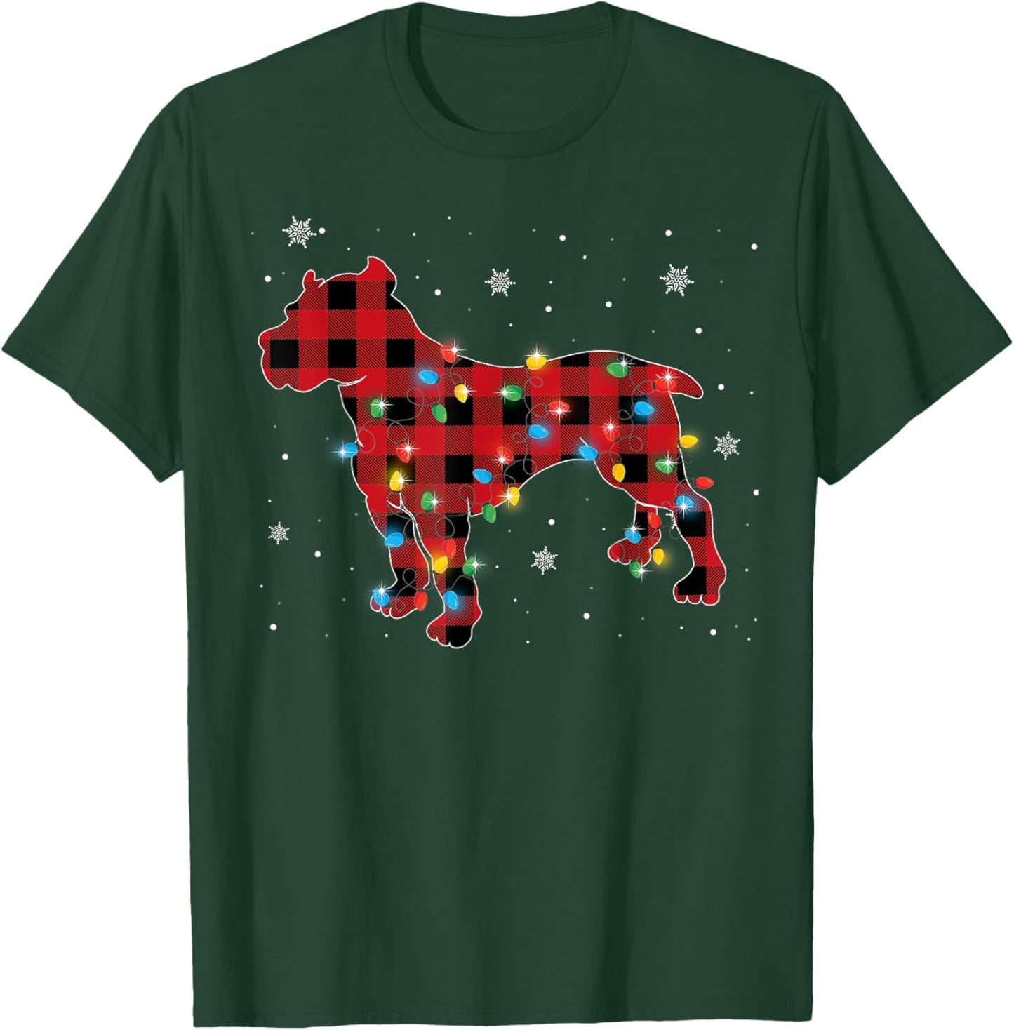 Pajamas Red Plaid Pitbull Christmas Lights Puppy Lovers T-Shirt - T-Shirt | Forest