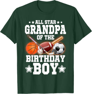 All Star Grandpa Of The Birthday Boy Basketball Soccer Sport T-Shirt - T-Shirt | Forest