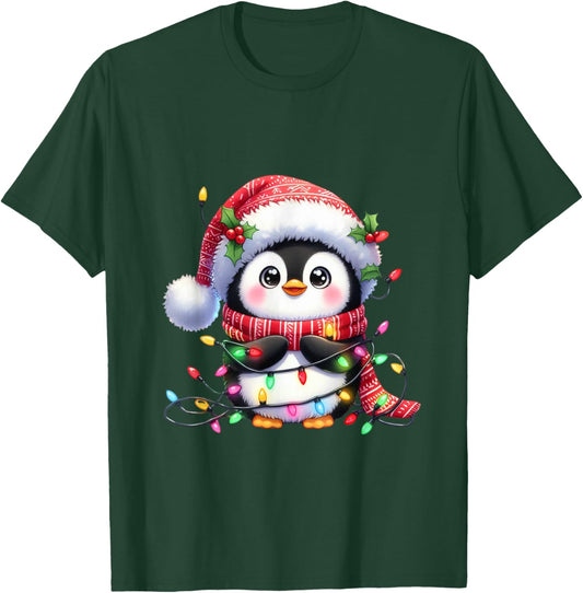 Penguin Christmas Lights Santa Hat Xmas Penguin Lover T-Shirt - T-Shirt | Forest