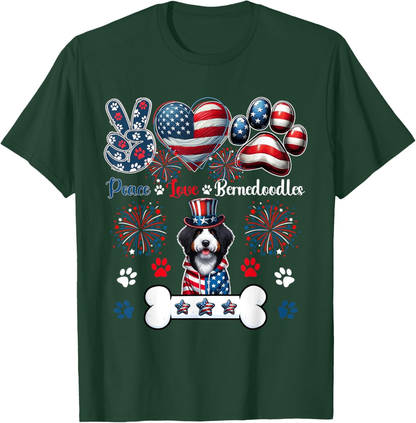 Peace Love Bernedoodles 4th Of July Owner Lover Patriotic T-Shirt - T-Shirt | Forest