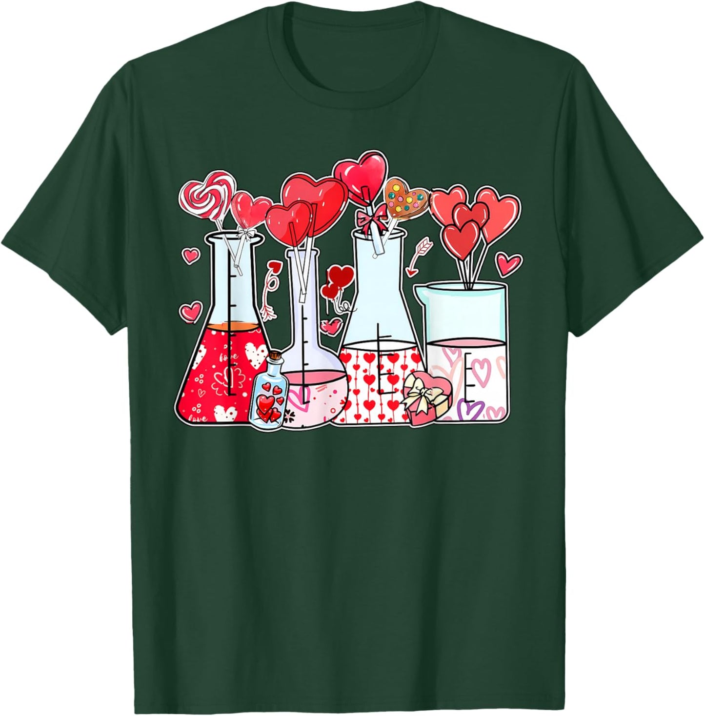 Beaker Test Tube Heart Laboratory Valentines Science Teacher T-Shirt - T-Shirt | Forest