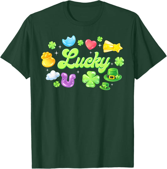 St Patricks Day Lucky Charm Shamrock Rainbow Leprechaun Hat T-Shirt - T-Shirt | Forest