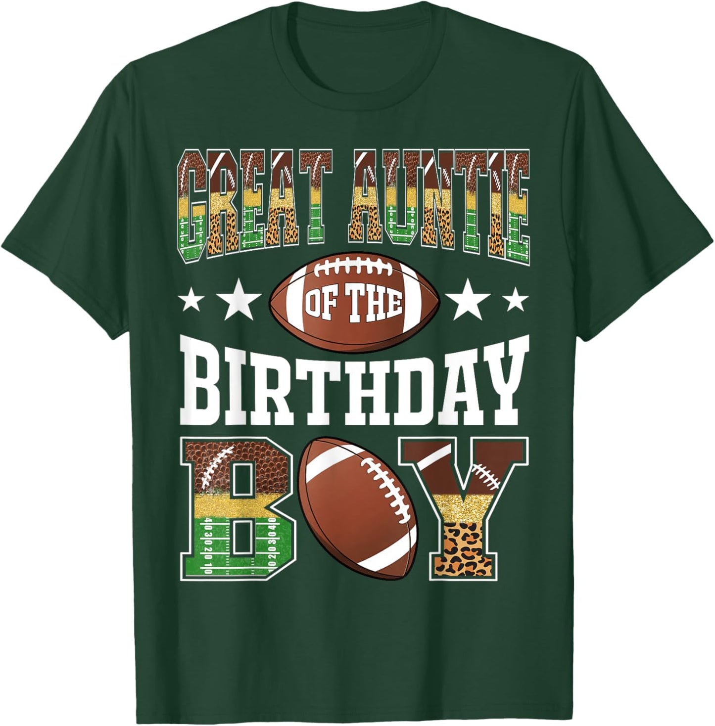 Great Auntie Of The Birthday Boy Football Leopard Game Day T-Shirt - T-Shirt | Forest