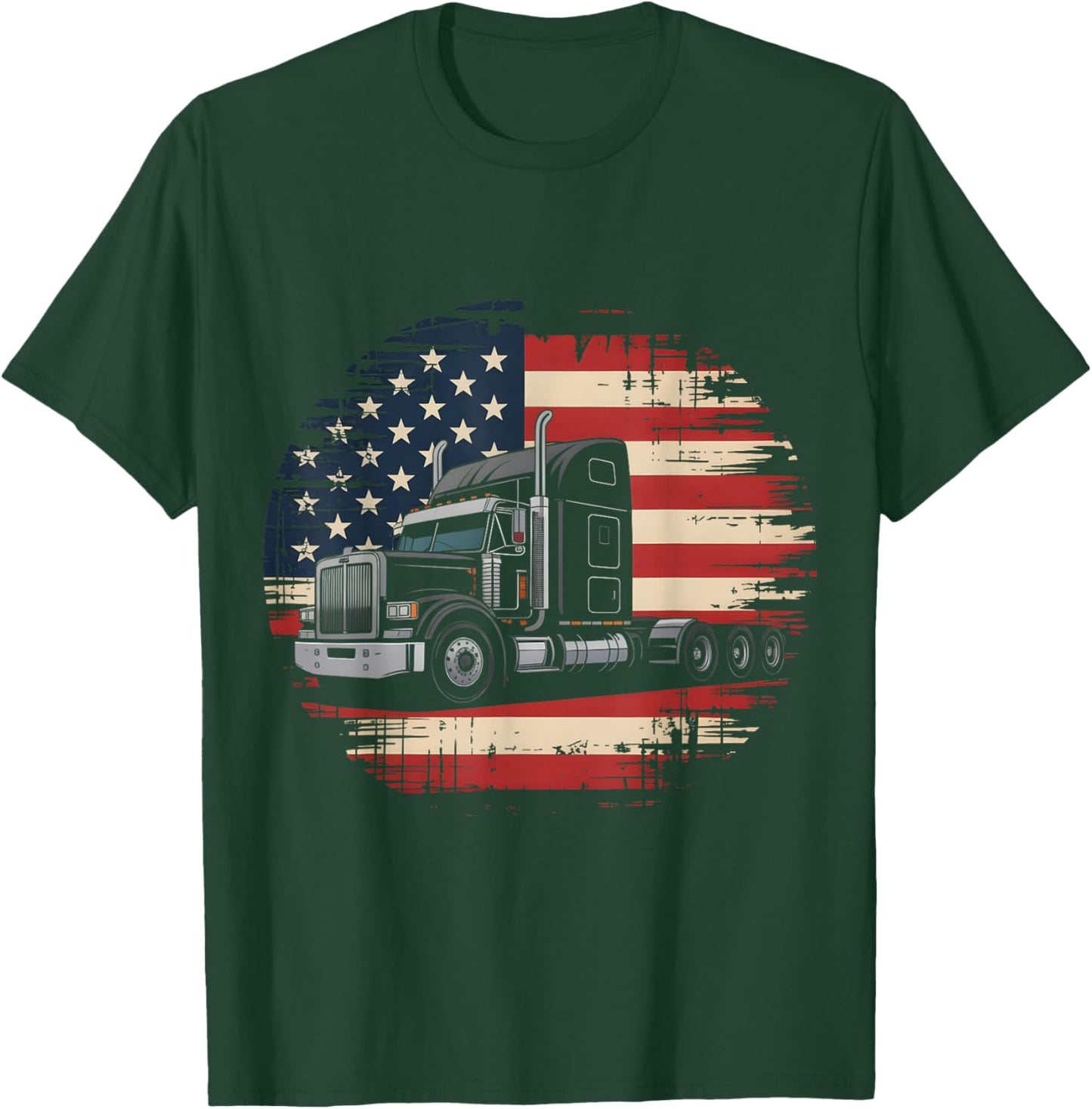 Patriotic American Flag Trucker Truck Driver Rig T-Shirt - T-Shirt | Forest