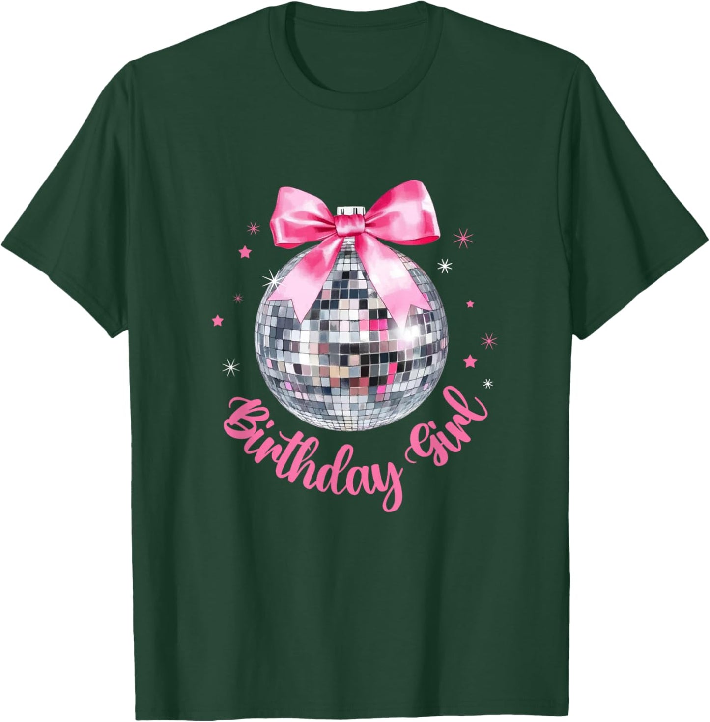 Birthday Girl Coquette Bow Disco Ball Funny Birthday Party T-Shirt - T-Shirt | Forest