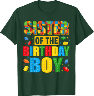 Sister of The Birthday Boy Family Building Birthday Party T-Shirt - T-Shirt | Forest