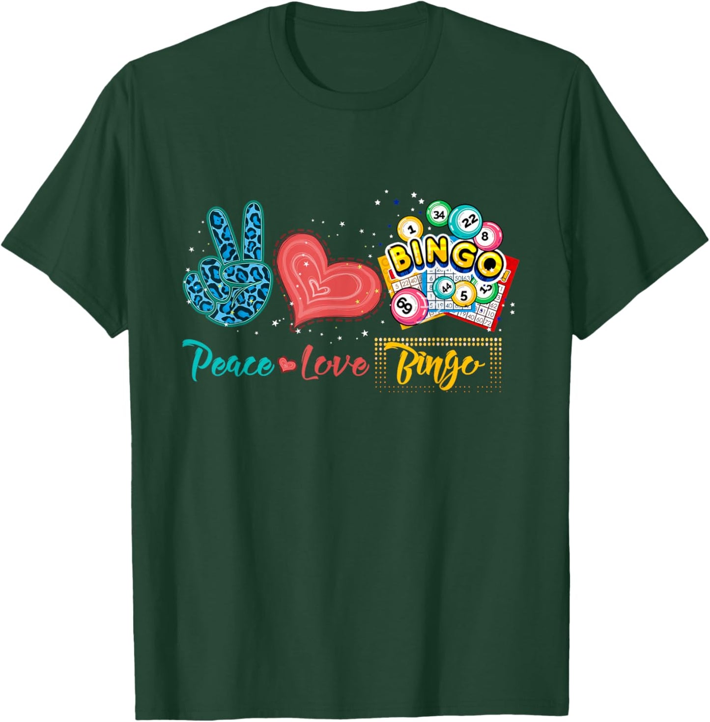 Peace Love Bingo Funny Bingo Lover Leopard Print Heart T-Shirt - T-Shirt | Forest