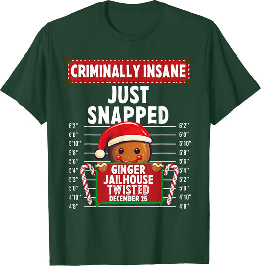 Criminally Insane Ginger Jailhouse Christmas Gingerbread T-Shirt - T-Shirt | Forest