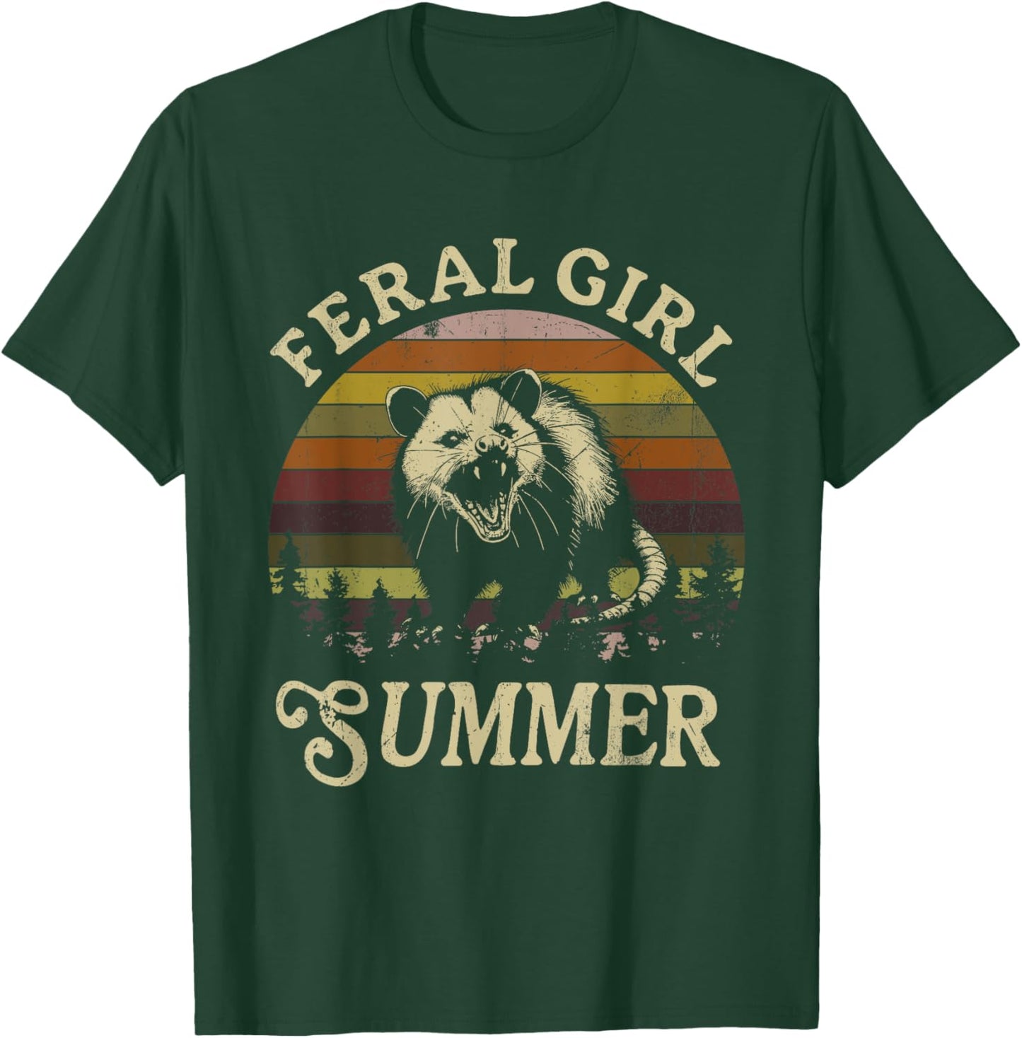 Feral Girl Summer Sarcastic Angry Opossum Vintage T-Shirt - T-Shirt | Forest