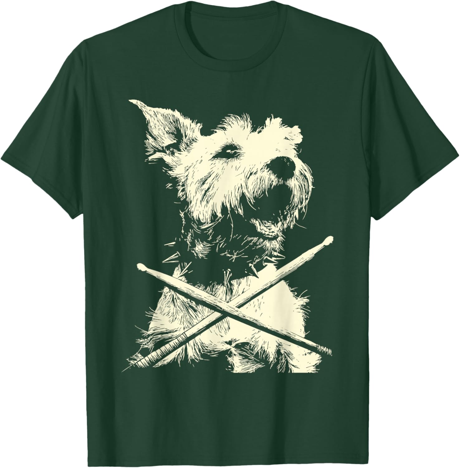 Schnauzer Playing Drums Funny Musician Dog Drummer Punk T-Shirt - T-Shirt | Forest